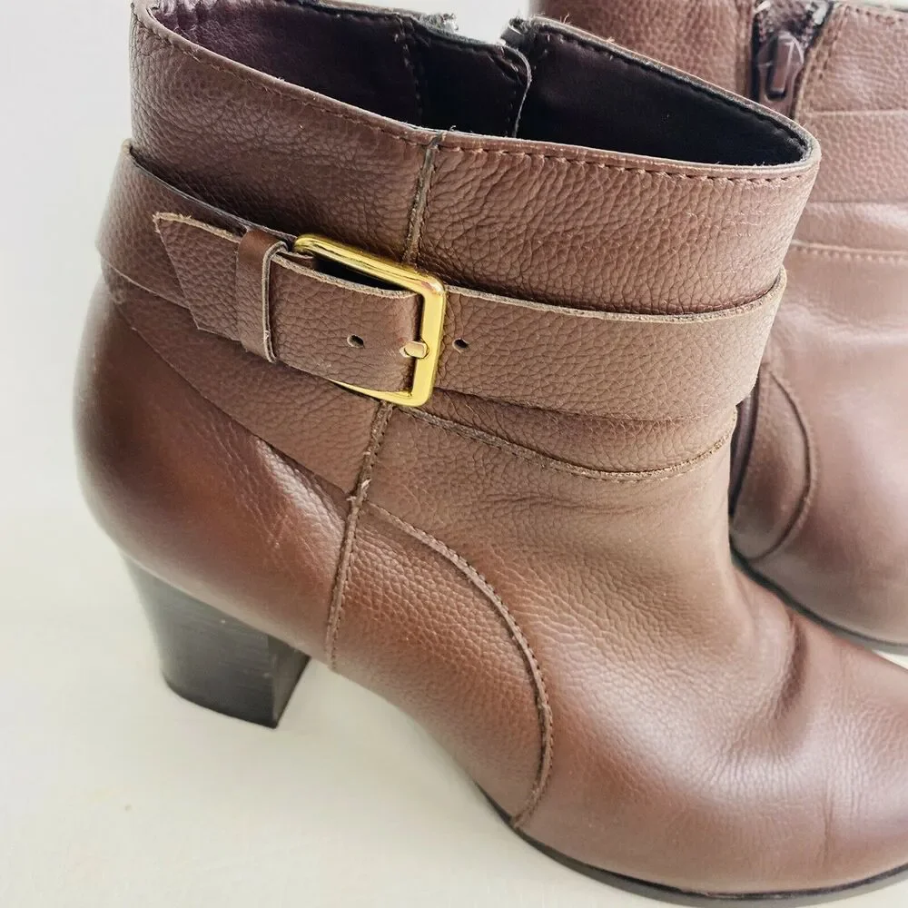 Cole Haan Ankle Boots Rhinecliff Grand Leather Bootie Brown‎ Side Zip Sz 7B